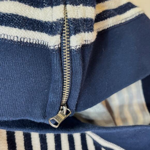 Lauren Jeans Co LRL Reverse Weave Pullover Top Women's Small Blue Cream Stripes - Picture 3 of 5